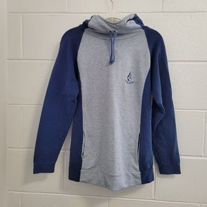 Volcom gray blue colorblock hoodie athletic skater sweatshirt
